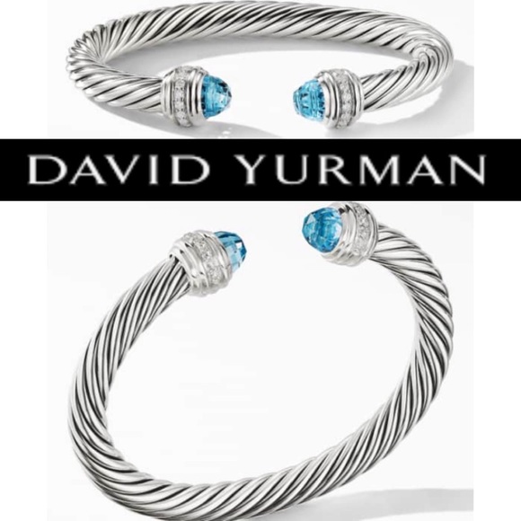 David Yurman Jewelry - DAVID YURMAN 7mm Cable Bracelet Blue Topaz Diamond